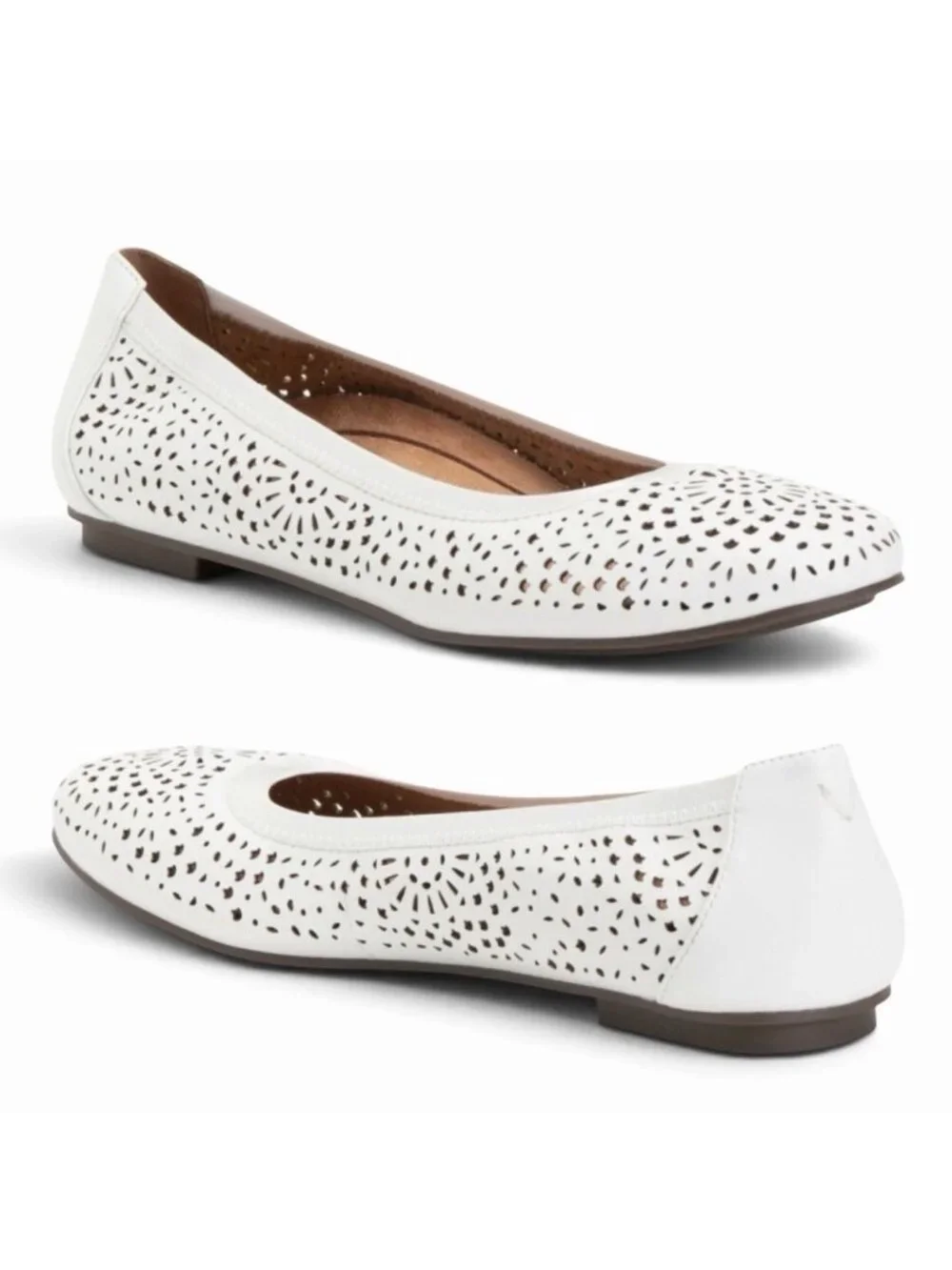 Vionic Robyn Ballet Flats Size 8.5 Perforated Napa Leather White Laser Cut Shoes
